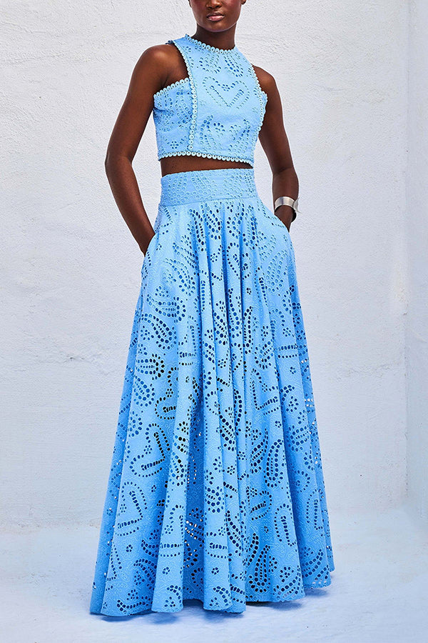 Larissa™ Geborduurd Top & Hoge Taille Maxi Rok Set