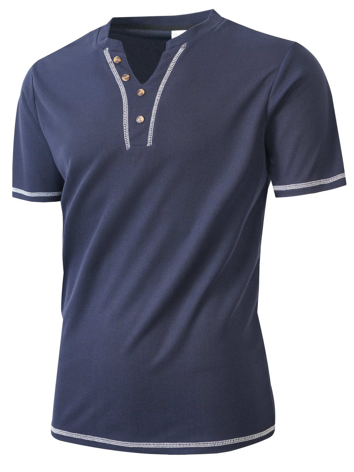 Maxwell | Getextureerde Knop-Hals T-shirt