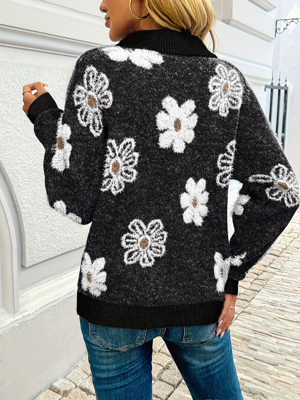 Marnie | Bloemen Halve-Zip Pullover Trui