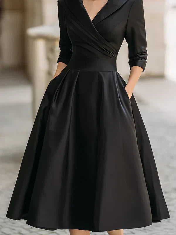 Gabriella | Elegante Wikkel Hals Midi Jurk