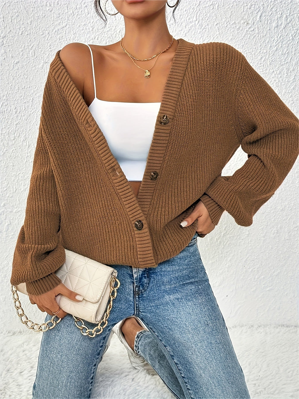 Winifred | Ontspannen Knopen-Voorkant Cardigan