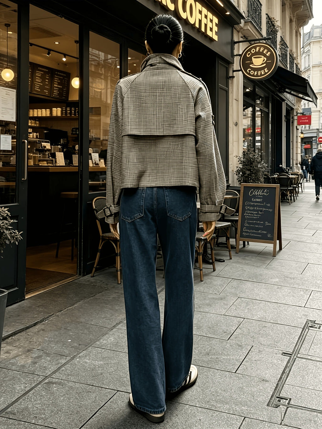 Margaux | Houndstooth Staande-Kraag Jas