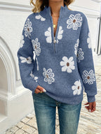 Marnie | Bloemen Halve-Zip Pullover Trui