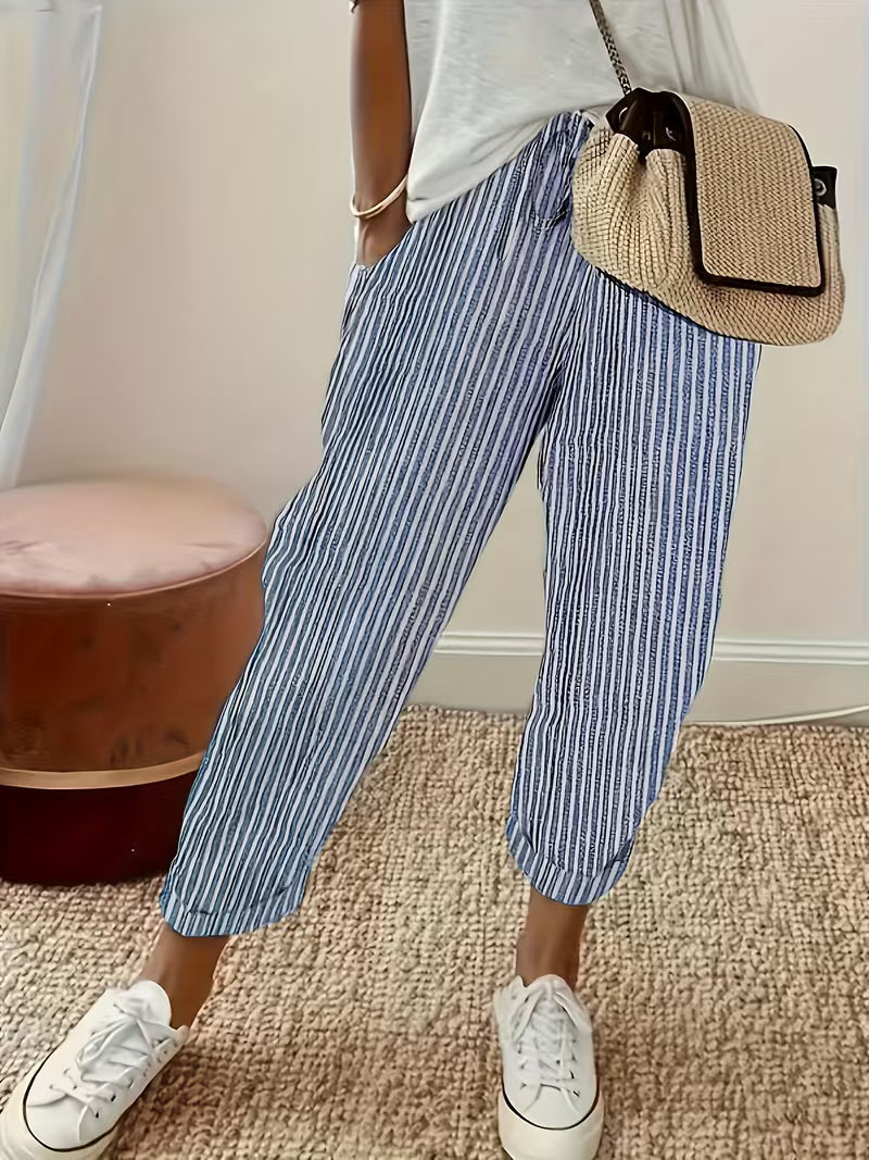 Marley | Gestreepte Wijde Casual Broek