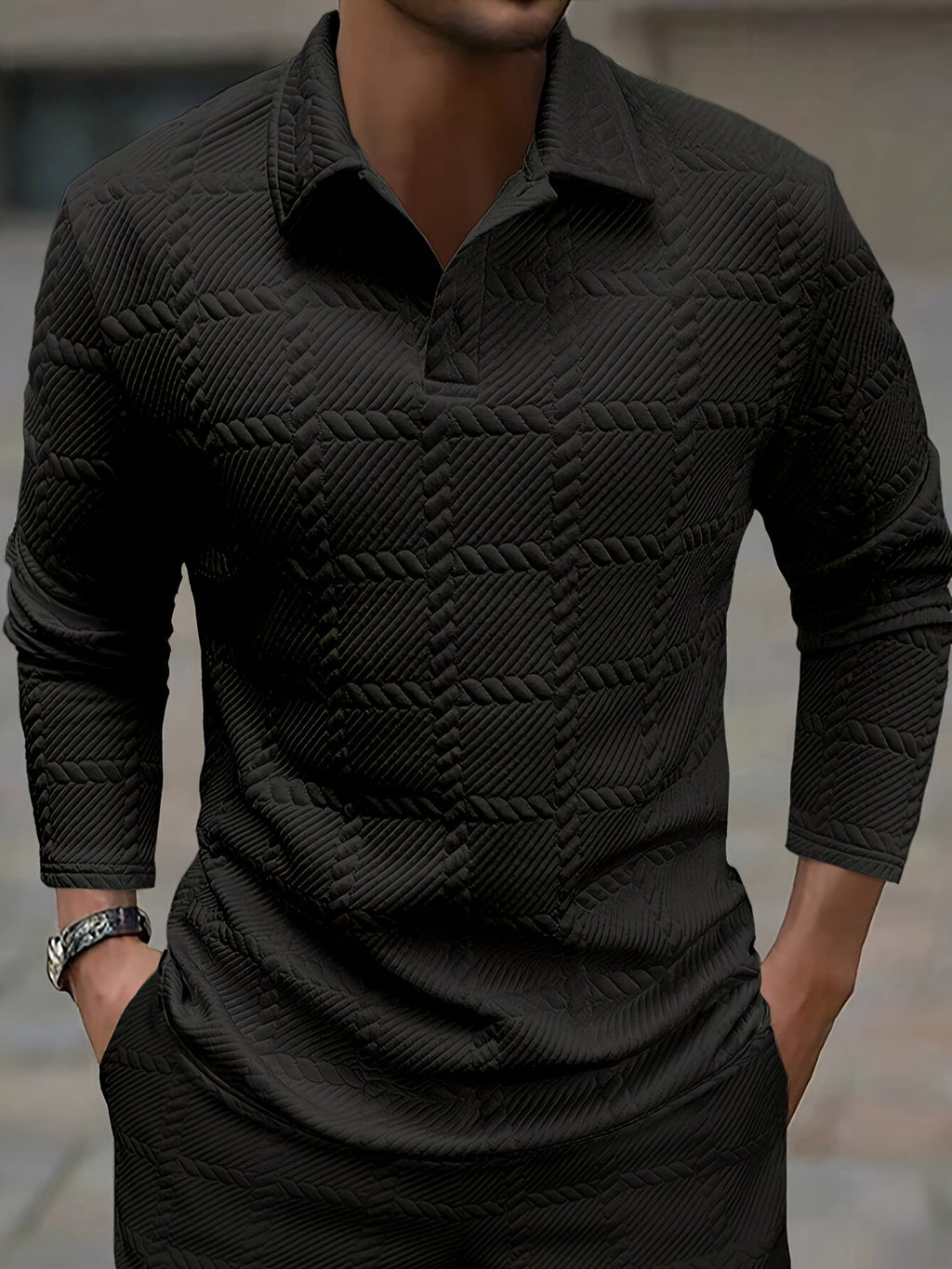 Calvin | Textured Long-Sleeve Polo Shirt