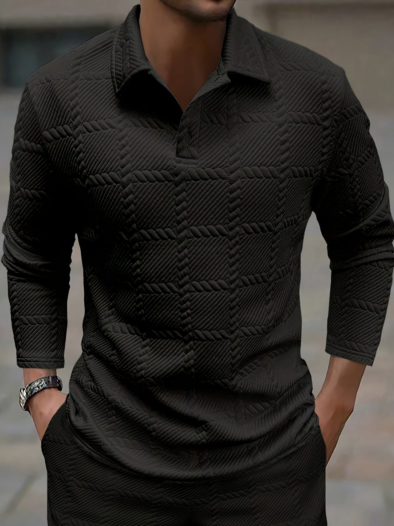 Calvin | Textured Long-Sleeve Polo Shirt