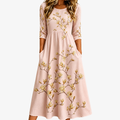 AMELIA | Gouden Magnolia Bloem Pocket Midi Jurk