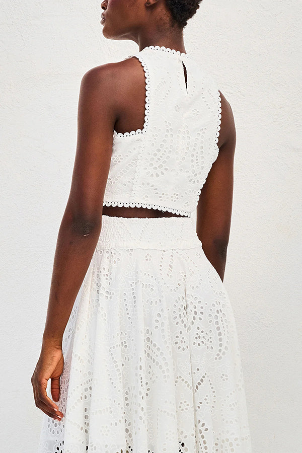 Larissa™ Geborduurd Top & Hoge Taille Maxi Rok Set