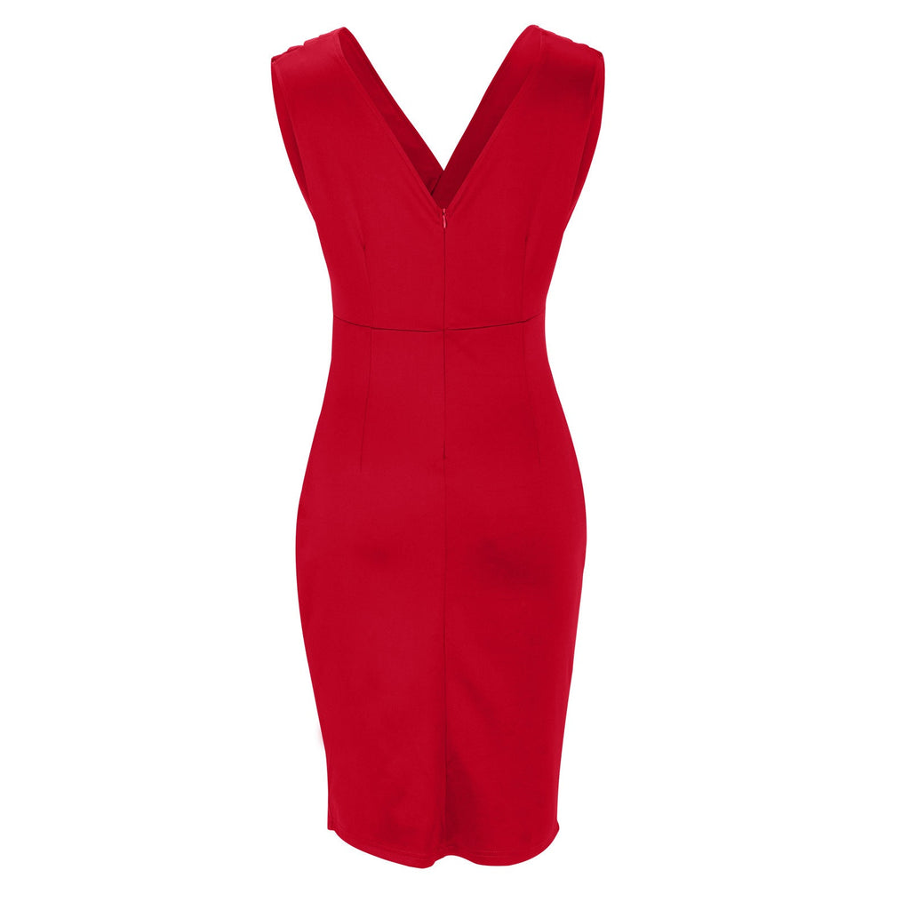 LORETTA | MOUWLOZE MIDI-JURK MET V-HALS EN RUCHES MET SPLIT