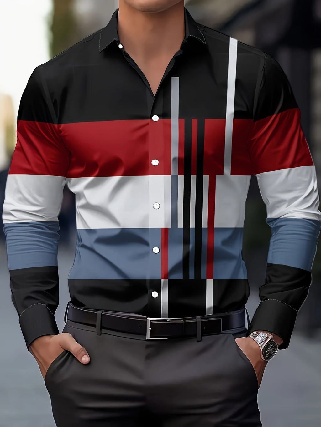 Nathan | Verfijnde Colorblock Overhemd met Knopen