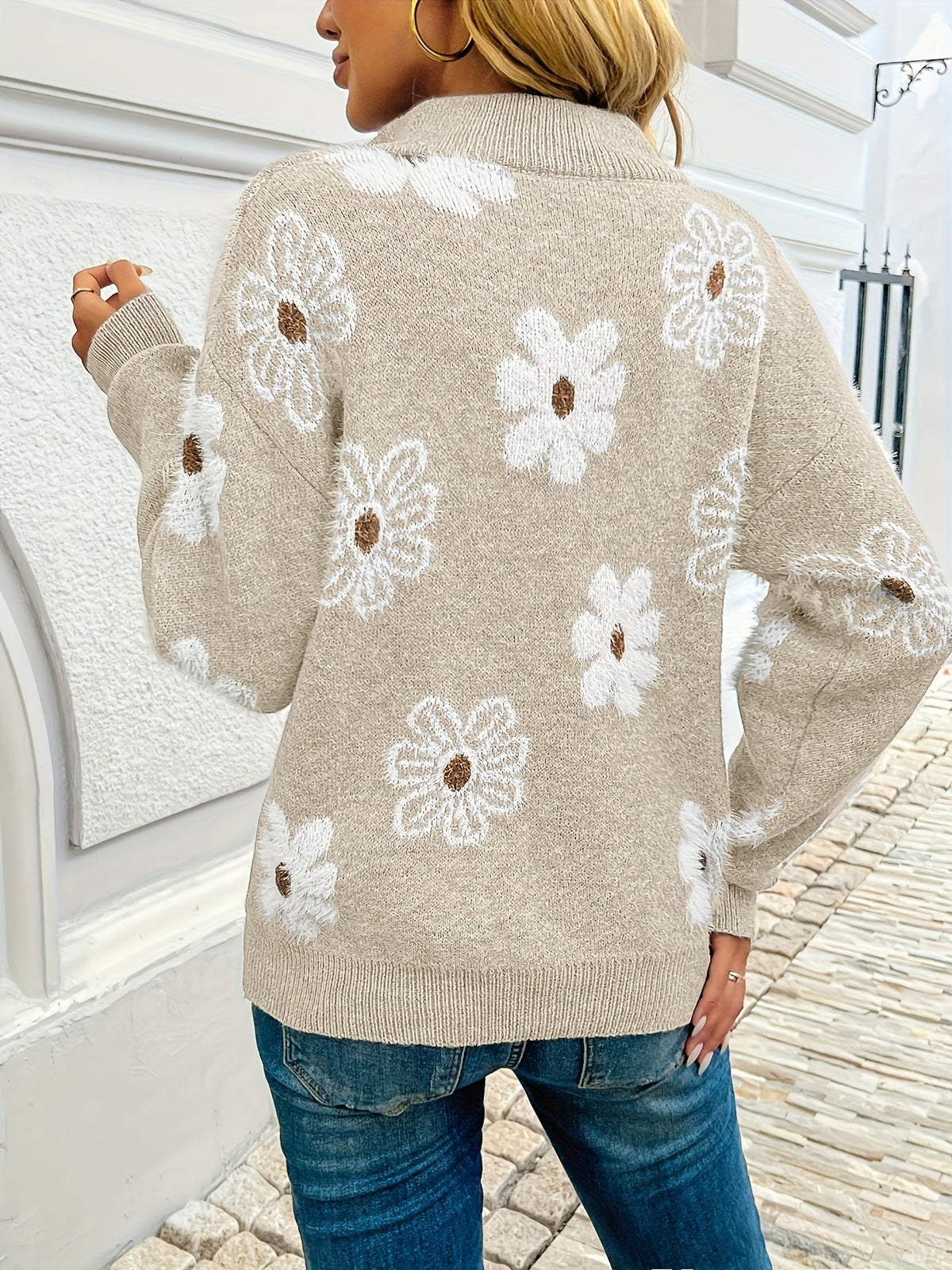 Marnie | Bloemen Halve-Zip Pullover Trui