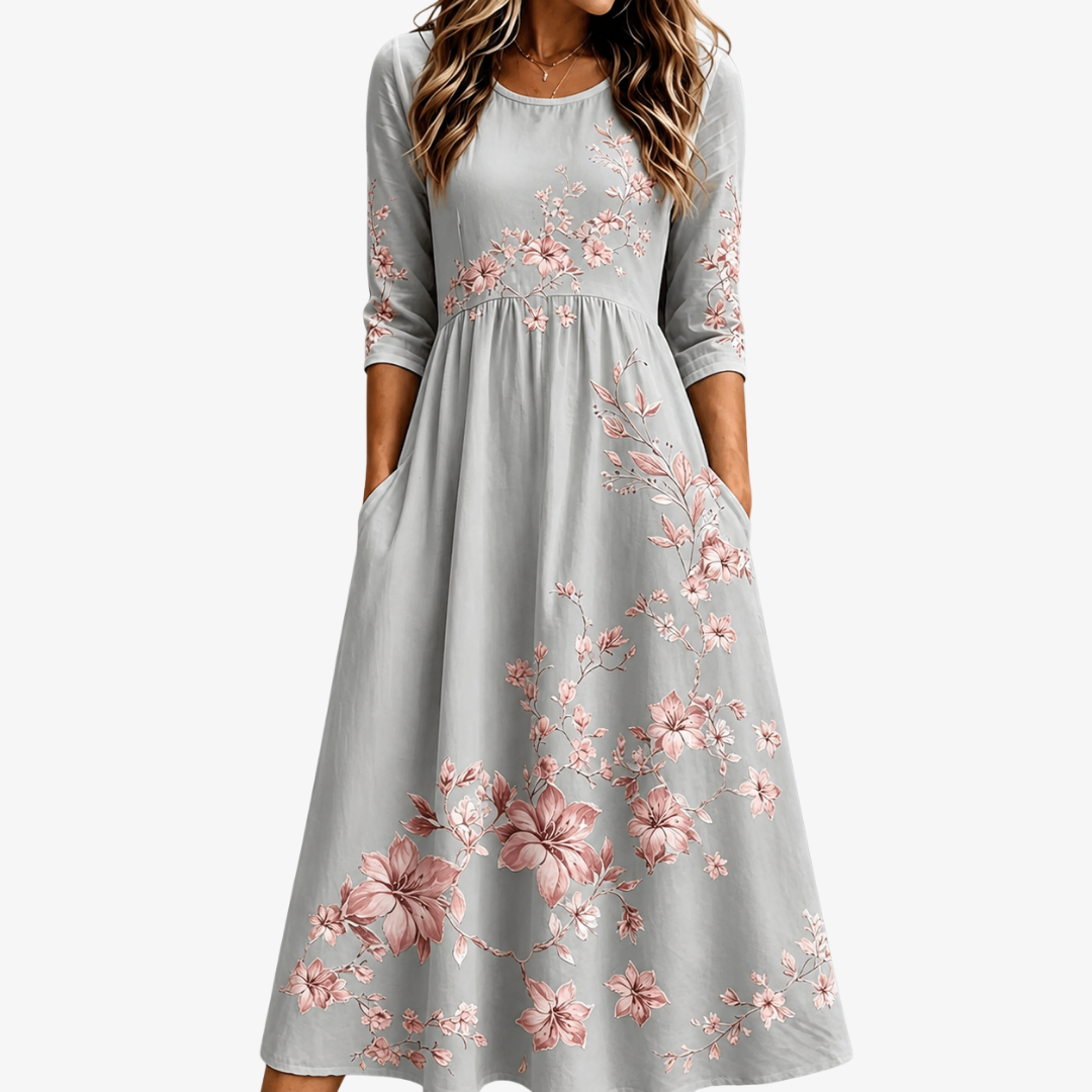 ELEANOR | ZILVER BLOSSOM RETREAT MIDI JURK