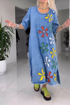SYLVIE | DENIM BLOEMEN MAXI JURK