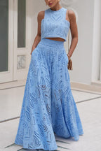 Larissa™ Geborduurd Top & Hoge Taille Maxi Rok Set