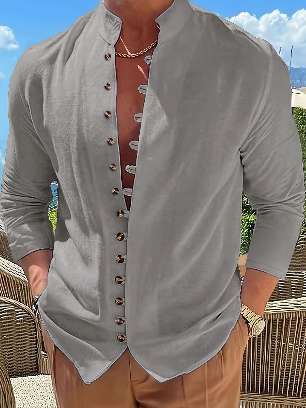Grant | Ontspannen Staande Kraag Shirt