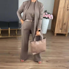 ROSEMARY | ELEGANTE DRIEDELIGE CARDIGAN, TOP & WIDE-LEG BROEKSET