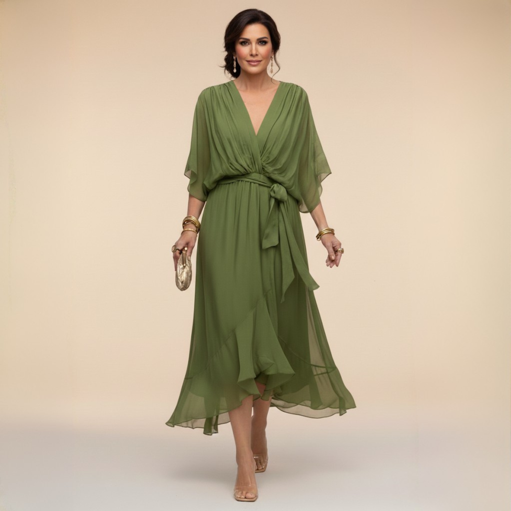 Abigail | Elegante Chiffon V-Hals Jurk