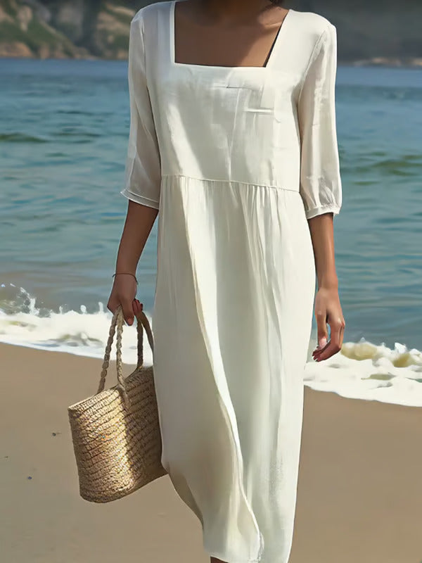 Evelyn | Elegante Midi-jurk met Vierkante Hals
