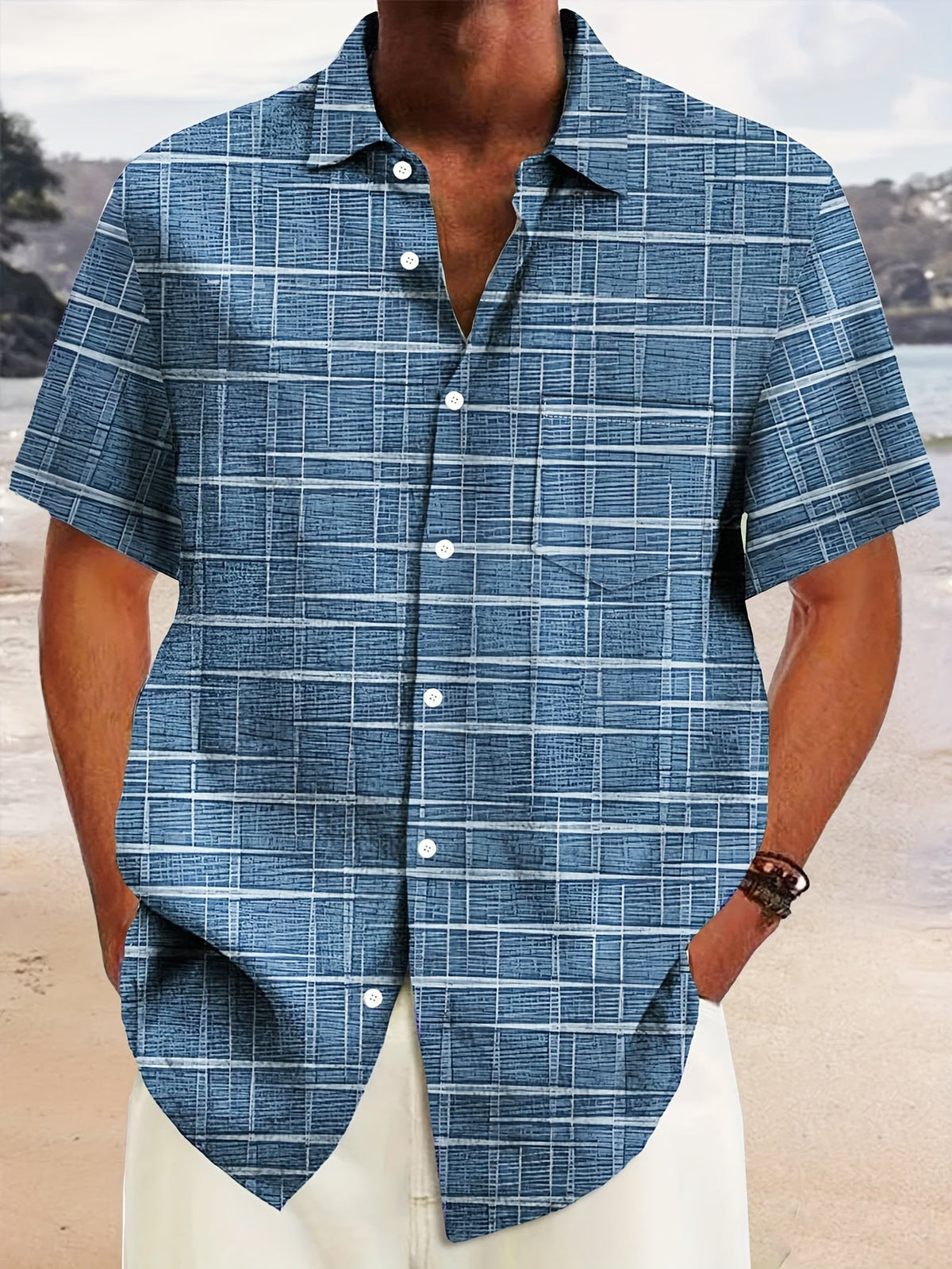 Weston | Textured Grid Korte Mouwen Shirt