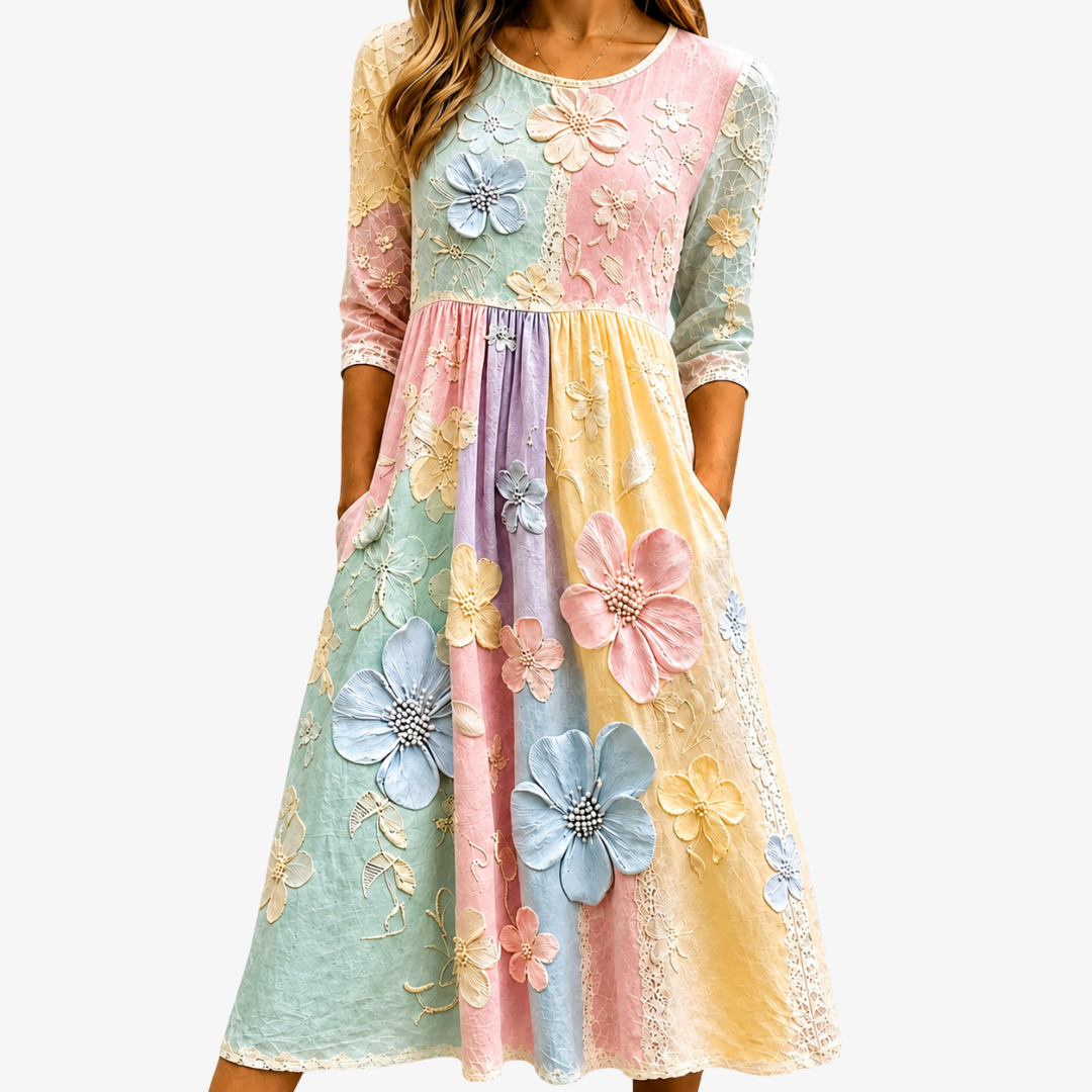LUCIA | PASTEL BLOEM TUIN POCKET MIDI JURK