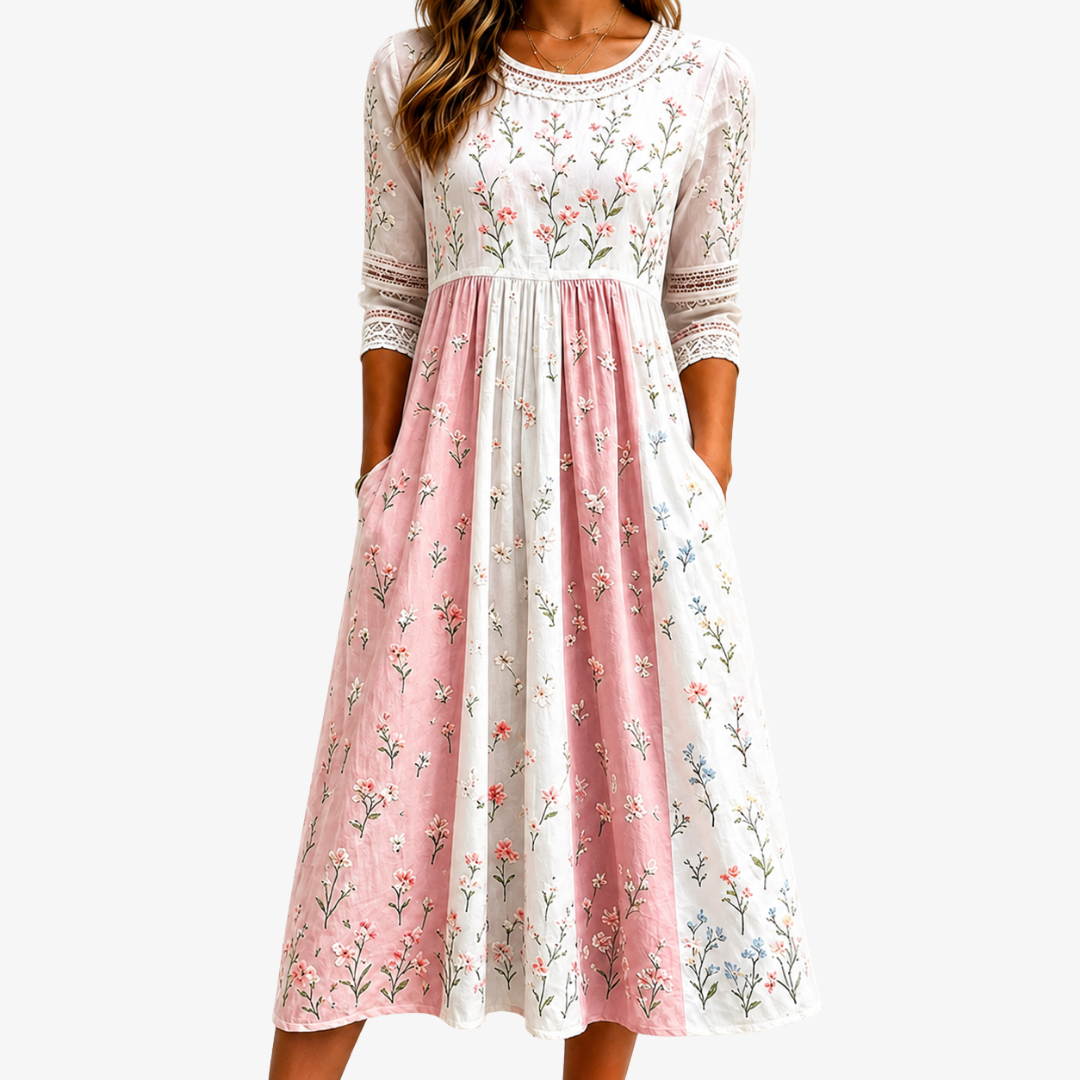 ROSALIE | BLUSH MEADOW PATCHWORK POCKET MIDI JURK