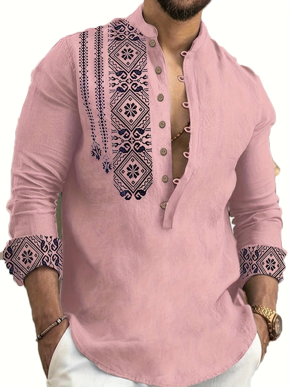 Rafael | Patroon Stand-Collar Henley Shirt