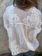 MARGOT | WITTE KANT GEBOUDE KNOPBLUSE