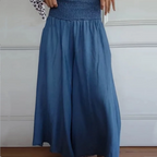 BLYTHE | BREDE-PANTY HOOG-WAIST SMOCKED DENIM BROEKEN