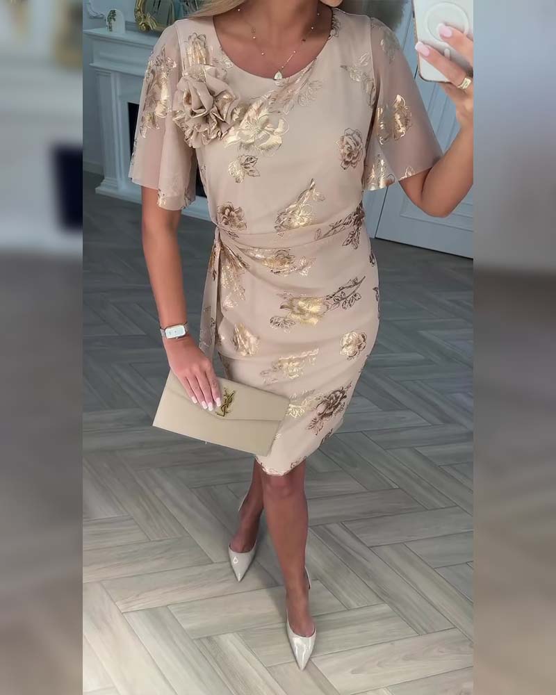 ROWENA | BROWN BUTTON WAIST ELEGANTE DRESS