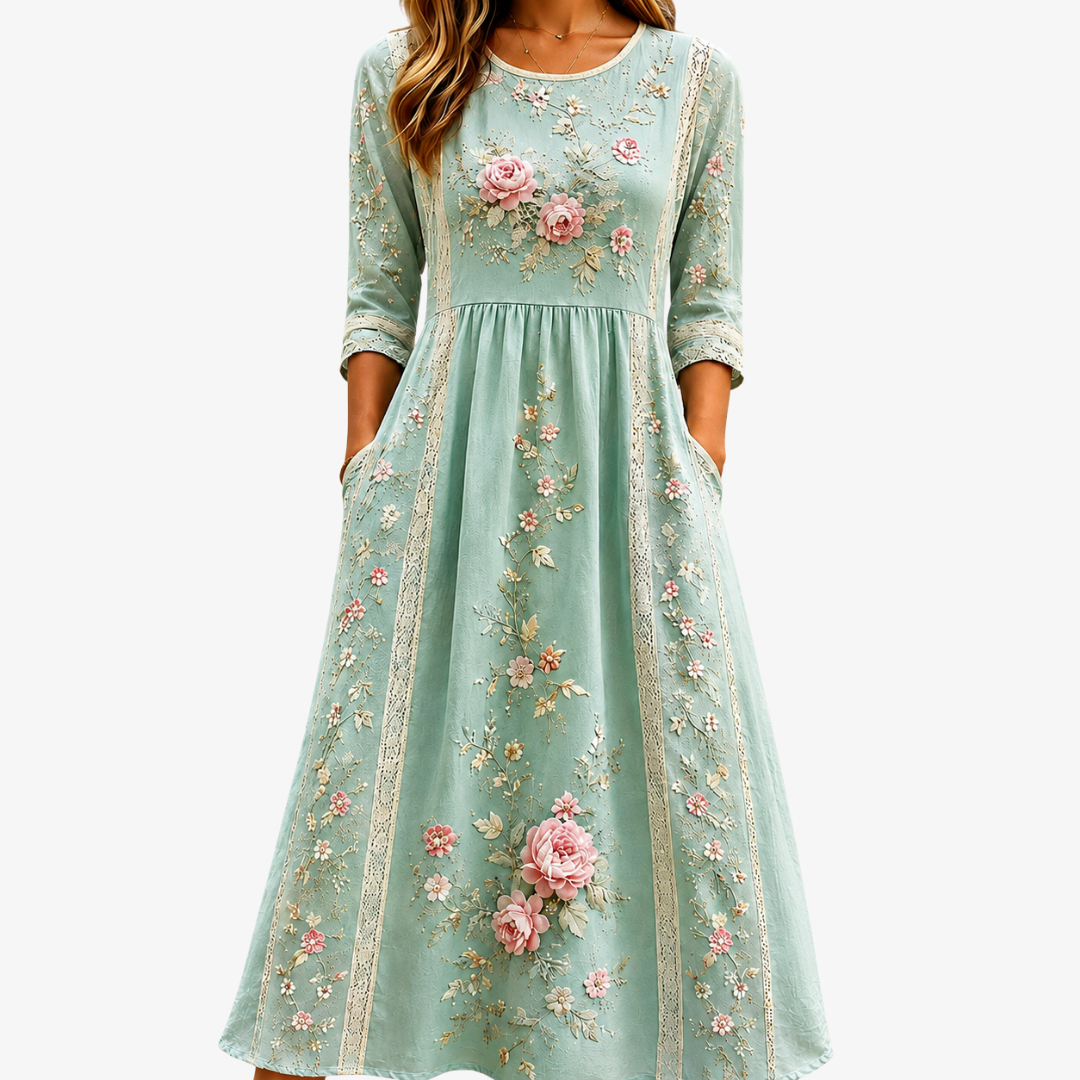 ADELINE | BLUSH ROSE GARDEN GRACE MIDI JURK