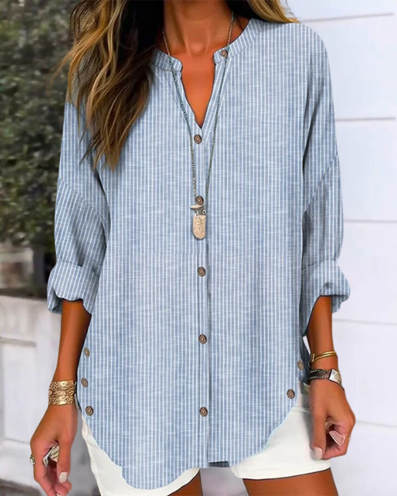 LINDA | BLAUWE GESTREEPTE V-HALS TOP