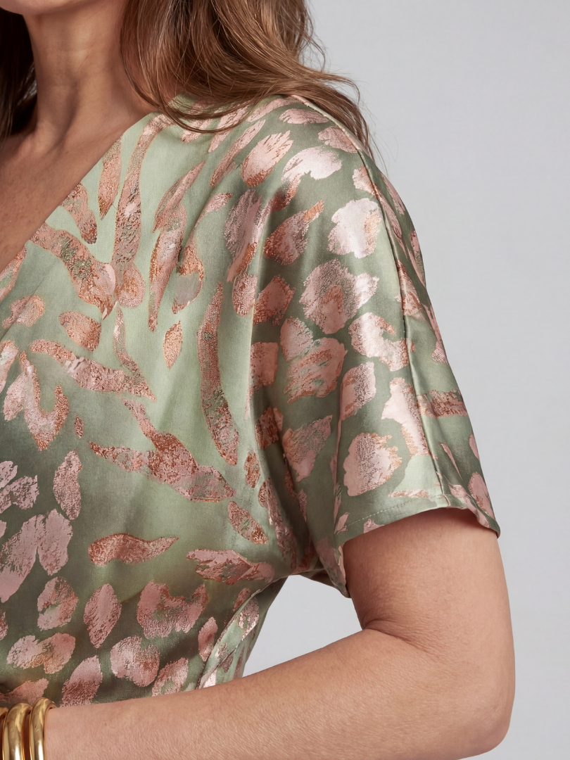 VIVETTE | ABSTRACTE PRINT TWIST WAIST MIDI JURK