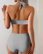 Hazel | Gestreepte Hoge Taille Bikini Set