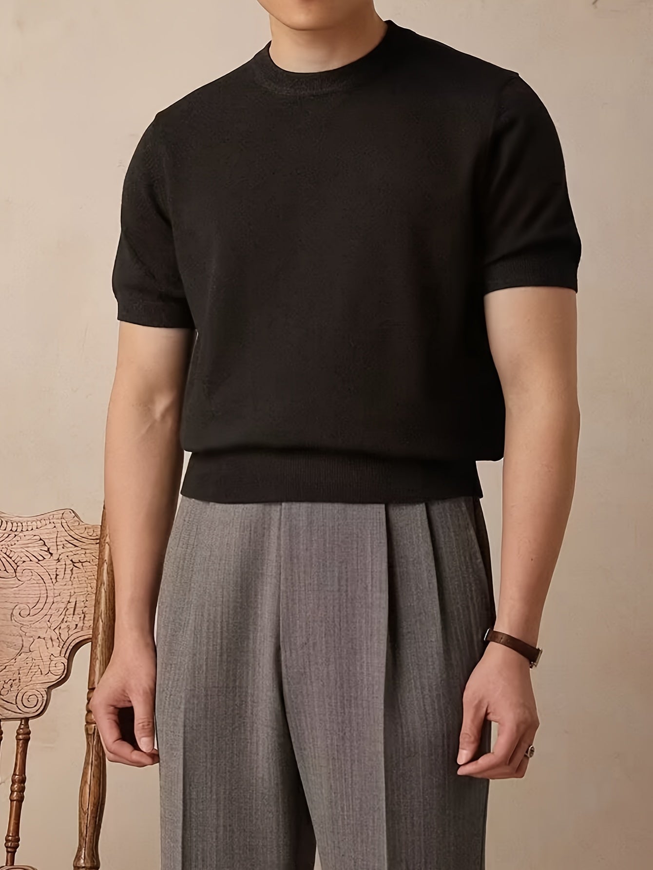 Emerson | Verfijnde Crew-Neck Korte Mouw Top