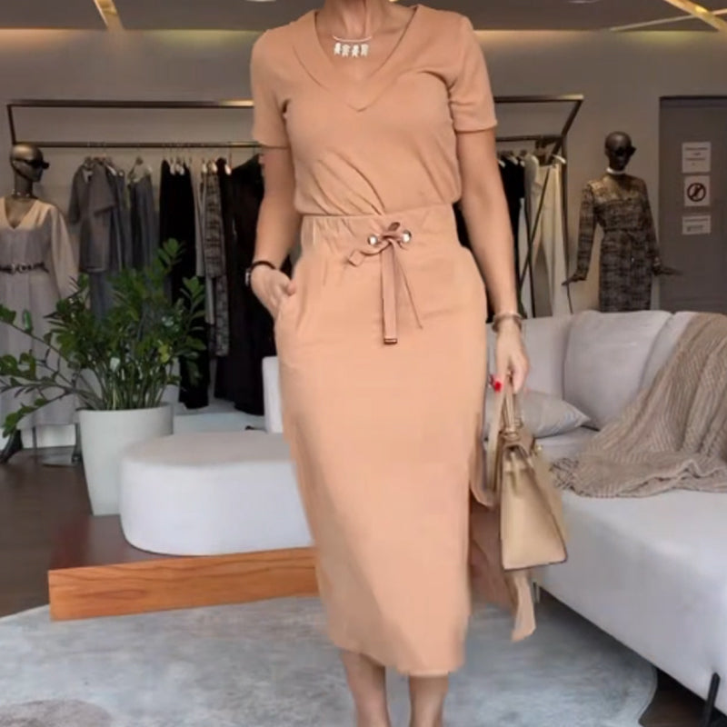 CECILY | V-HALS TOP & ROK SET