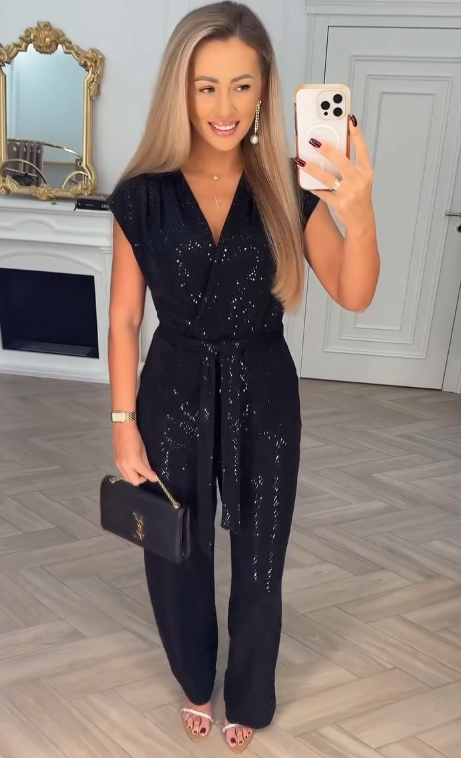 CELESTE | PAILLETTEN TIE-WAIST JUMPSUIT