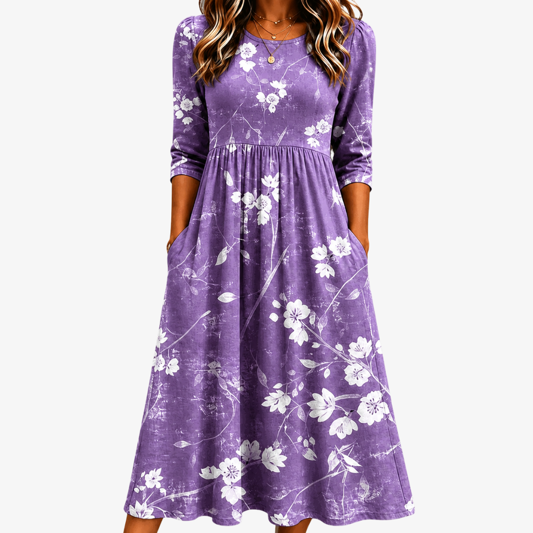 VIOLET | LAVENDEL BLOEM COMFORT POCKET MIDI JURK