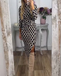 ROXANNE | GEOMETRISCHE PRINT RUCHED MIDI JURK MET SPLIT
