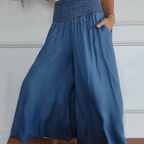BLYTHE | BREDE-PANTY HOOG-WAIST SMOCKED DENIM BROEKEN