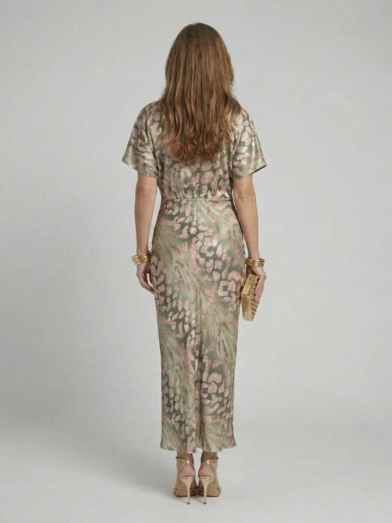 VIVETTE | ABSTRACTE PRINT TWIST WAIST MIDI JURK