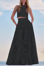 Larissa™ Geborduurd Top & Hoge Taille Maxi Rok Set