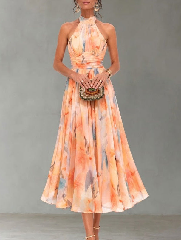 ROSE | HALTERNECK JURK MET AQUARELPRINT