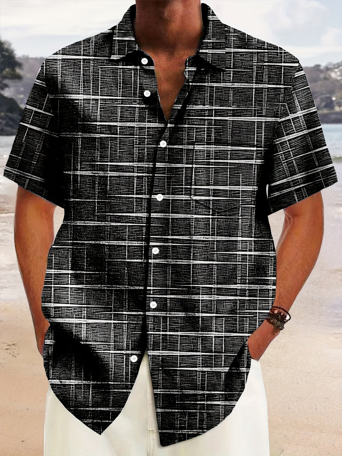 Weston | Textured Grid Korte Mouwen Shirt