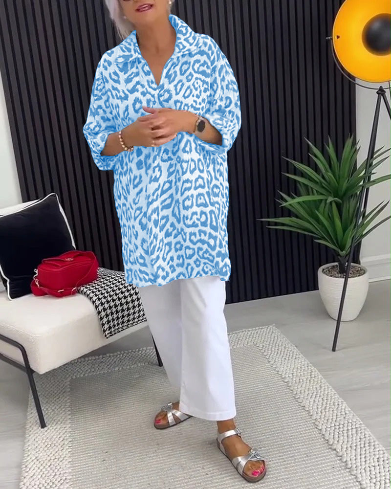 Isobel™ Elegante Kraag Blouse met Luipaardprint