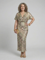 VIVETTE | ABSTRACTE PRINT TWIST WAIST MIDI JURK