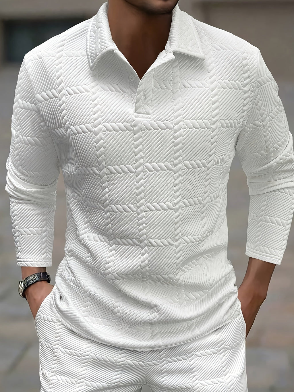 Calvin | Textured Long-Sleeve Polo Shirt