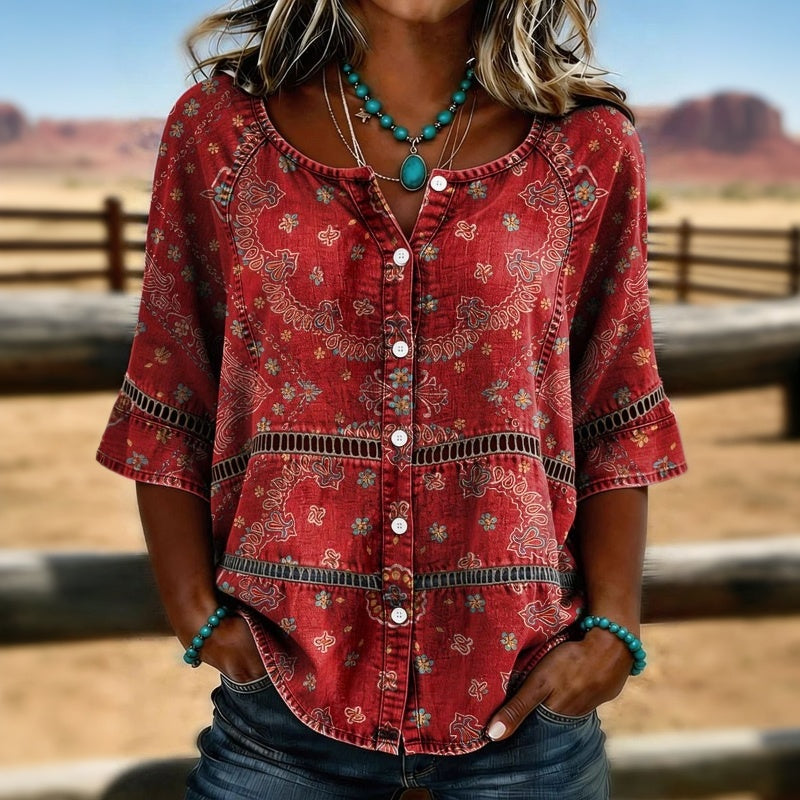 HARRIET | VINTAGE BLOUSE MET ETNISCH PATROON