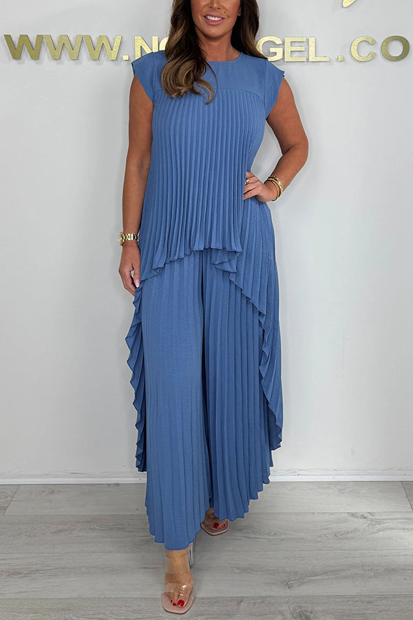 Sherry™ Plissé Midi Top & Brede Pantalon Set
