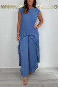 Sherry™ Plissé Midi Top & Brede Pantalon Set