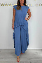Sherry™ Plissé Midi Top & Brede Pantalon Set